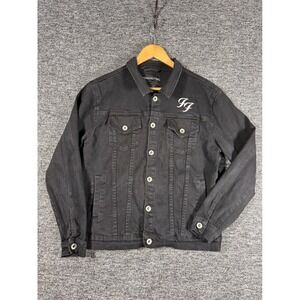 Foo Fighters Black Denim Trucker Jacket Embroidered Lightning Bolt Mens Medium